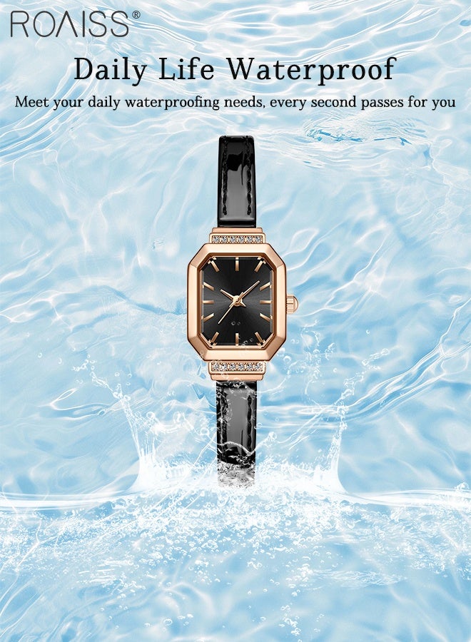 roaiss Women's Leather Strap Quartz Watch, Analog Display Octagonal Dial Decorated with Rhinestones, Waterproof Simple Elegant Wristwatch as Gift for Ladies - Image 4