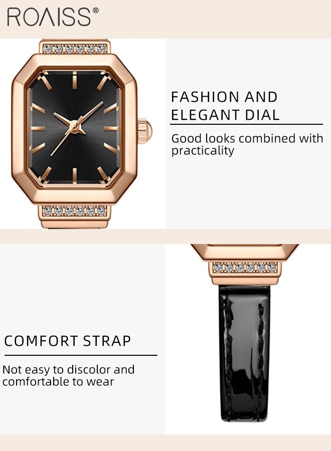 roaiss Women's Leather Strap Quartz Watch, Analog Display Octagonal Dial Decorated with Rhinestones, Waterproof Simple Elegant Wristwatch as Gift for Ladies - Image 5