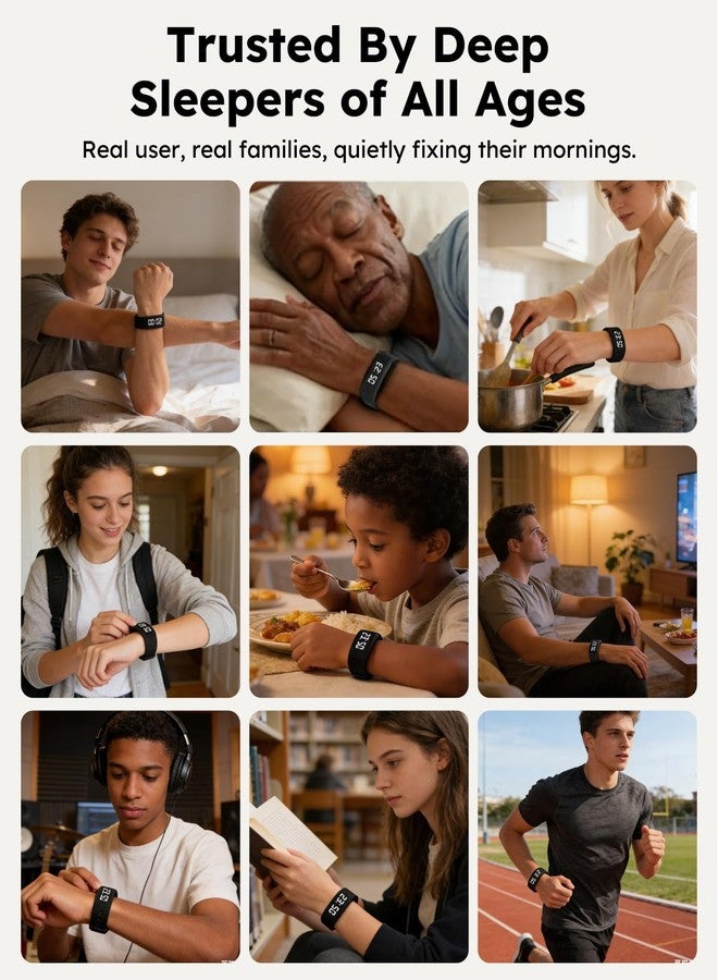 RITHEM Vibrating Alarm Clock Watch for Heavy Sleepers, Silent Wake Up Bracelet & Smart Wristband, Wearable Vibration Wrist Alarm, Non-Audible Sleep Wristband for Men & Women(Black) - Image 5