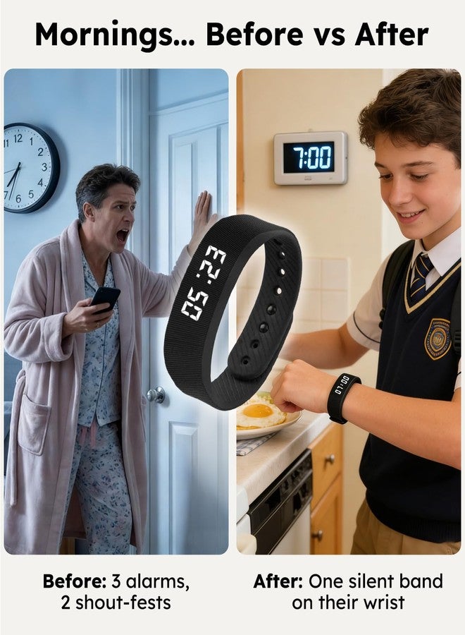 RITHEM Vibrating Alarm Clock Watch for Heavy Sleepers, Silent Wake Up Bracelet & Smart Wristband, Wearable Vibration Wrist Alarm, Non-Audible Sleep Wristband for Men & Women(Black) - Image 2