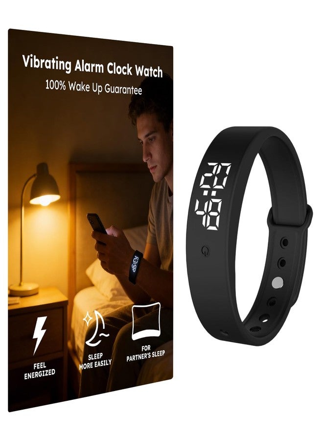 RITHEM Vibrating Alarm Clock Watch for Heavy Sleepers, Silent Wake Up Bracelet & Smart Wristband, Wearable Vibration Wrist Alarm, Non-Audible Sleep Wristband for Men & Women(Black) - Image 1