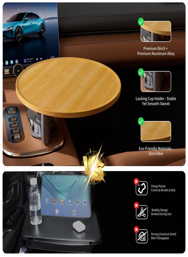 AXVLU Car Tray & Car Desk for Laptop, 360° Rotating Wood Cup Holder Table, Steering Wheel Tray, Car Accessories for Women & Men,Compatible with Tesla Model Y/3/S, Ford F150/Explorer/Maverick & Most Vehicles - Image 4