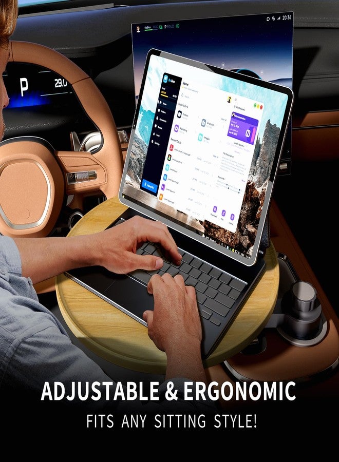 AXVLU Car Tray & Car Desk for Laptop, 360° Rotating Wood Cup Holder Table, Steering Wheel Tray, Car Accessories for Women & Men,Compatible with Tesla Model Y/3/S, Ford F150/Explorer/Maverick & Most Vehicles - Image 3