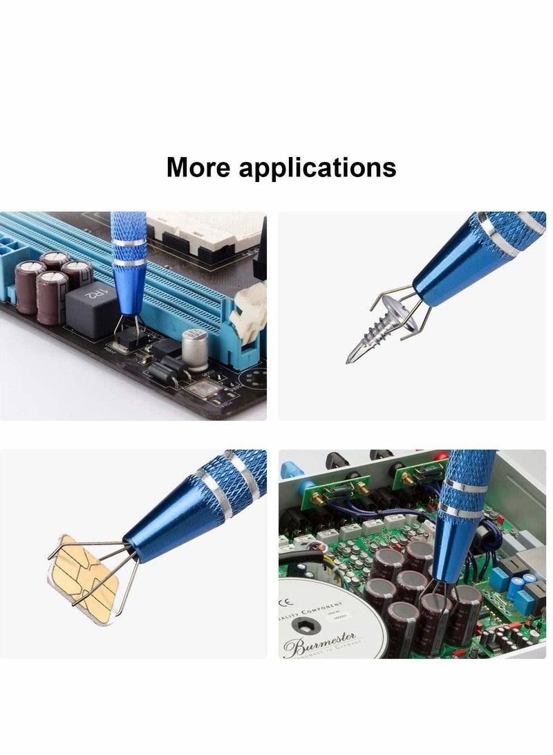 3 Pieces Stainless Steel 4-Claw Pick up Tool for Small Parts Pickup Metal Grabber IC Chips Metal Grabber Claw Pickup Holder Electronic Component Jewel Diamond Gem Tweezers - Image 3