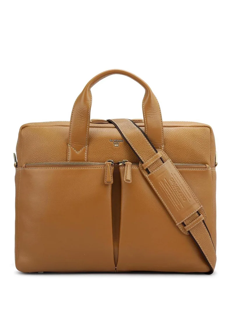 Da Milano Da Milano Wax-Finish Leather Laptop Bag - Caramel (CB-10155)