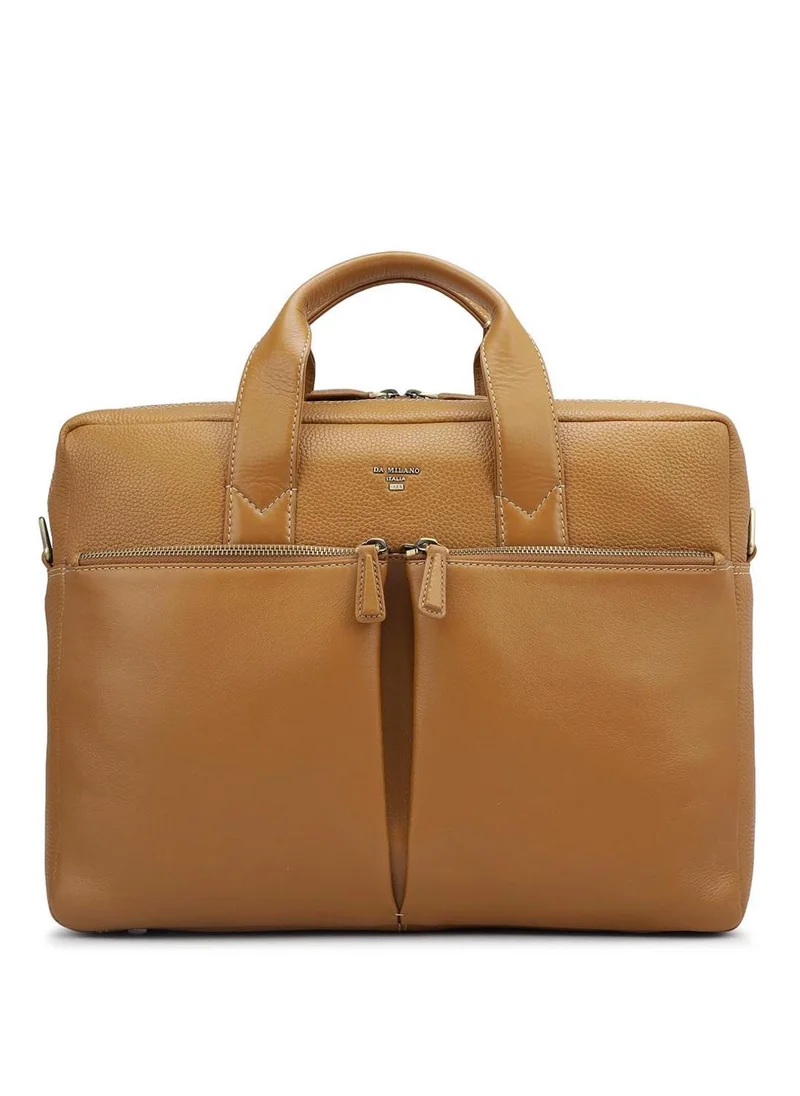 Da Milano Da Milano Wax-Finish Leather Laptop Bag - Caramel (CB-10155)