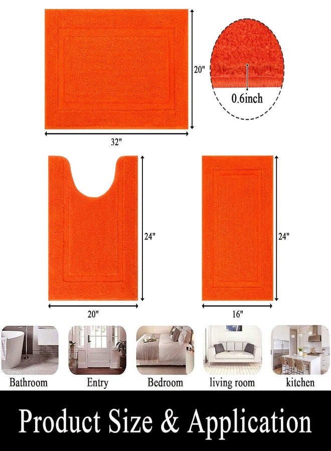 SHACOS Orange Fall Bathroom Rugs Sets 3 Piece, 16"x24" + 20"x32" Non Slip Bath Mat and 20"x24" Toilet Rugs U Shaped Washable, Soft Fluffy Water Absorbent Bath Rugs for Bathroom - Image 2