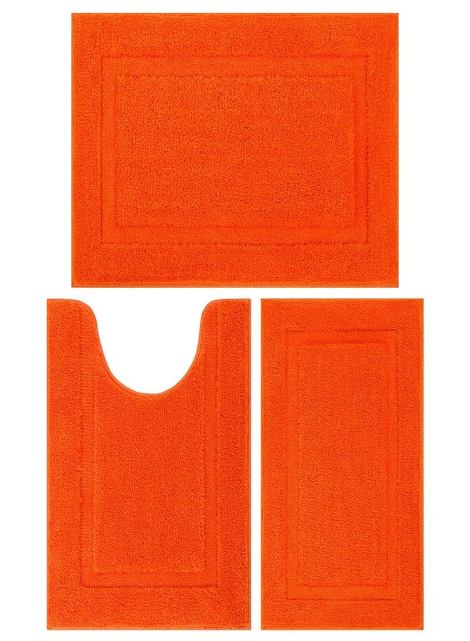 SHACOS Orange Fall Bathroom Rugs Sets 3 Piece, 16"x24" + 20"x32" Non Slip Bath Mat and 20"x24" Toilet Rugs U Shaped Washable, Soft Fluffy Water Absorbent Bath Rugs for Bathroom - Image 1