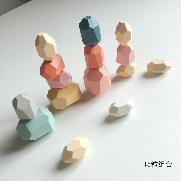 Children'S Early Education Colorful Stacked Stone Building Blocks Patience And Concentration Toys Hand-Eye Coordination Wooden Stacked Stone Toys - Image 1