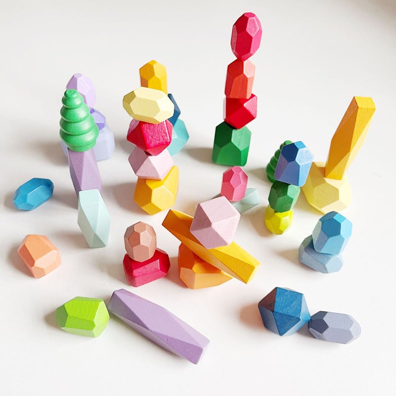 Children'S Early Education Colorful Stacked Stone Building Blocks Patience And Concentration Toys Hand-Eye Coordination Wooden Stacked Stone Toys - Image 4