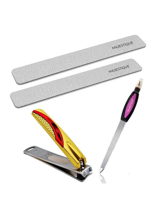 MAJESTIQUE Nail Filler And Nails Cutter 3Pcs Double Sided Filer Nail Set Nail Shaper Big Size Nail Cutter For Men And Women Perfect Manicure Tool Kit 4Pcs For Shiny Nail  - Image 1