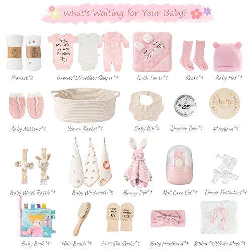 Giftissimo 28-Piece Baby Shower Gifts for Girls, Baby Essentials for Newborn, Large Baby Girl Gift Basket, Gender Reveal Gifts, Baby Registry Search, Diaper Caddy Organizer (Pink) - Image 3