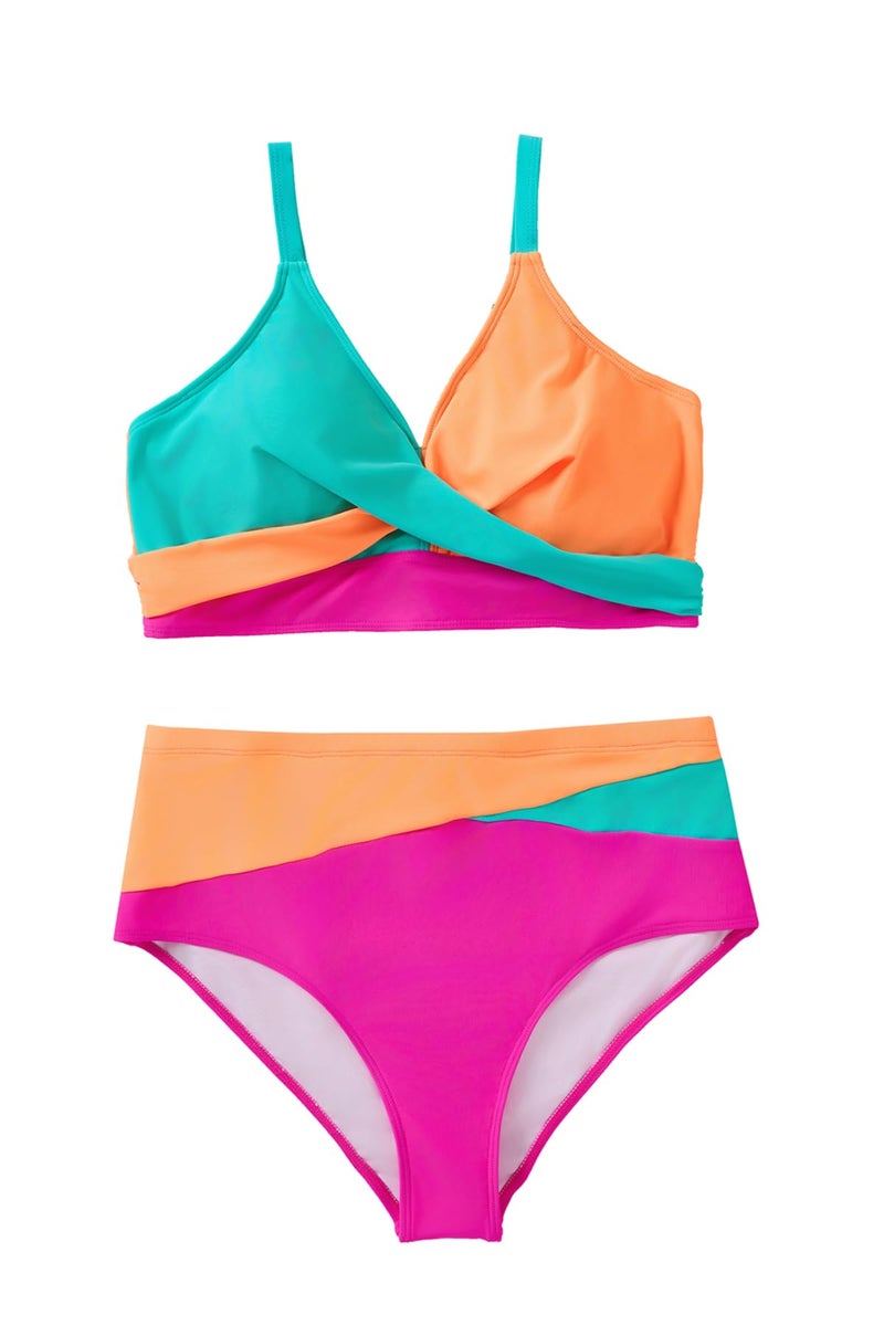 Tempt Me Plus Size Two Piece Swimsuit - Aqua Orange Pink Women High Waisted Bikini Set Tummy Control Bathing Suits 20 Plus - Image 4