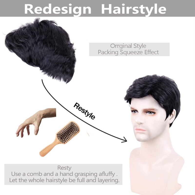 Creamily Mens Short Black Wig,Male Wig Realistic Synthetic Hair Replacement Wigs for Men, Layered Mens Wigs for Daily Wear Party Halloween Costume - Image 5