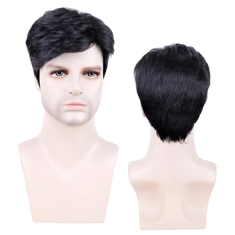 Creamily Mens Short Black Wig,Male Wig Realistic Synthetic Hair Replacement Wigs for Men, Layered Mens Wigs for Daily Wear Party Halloween Costume - Image 3