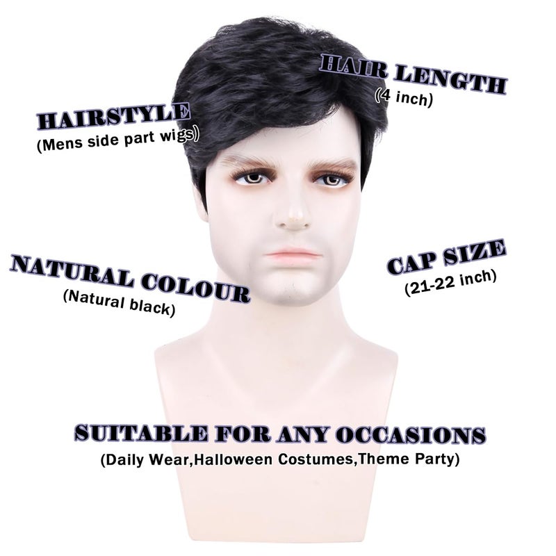 Creamily Mens Short Black Wig,Male Wig Realistic Synthetic Hair Replacement Wigs for Men, Layered Mens Wigs for Daily Wear Party Halloween Costume - Image 2