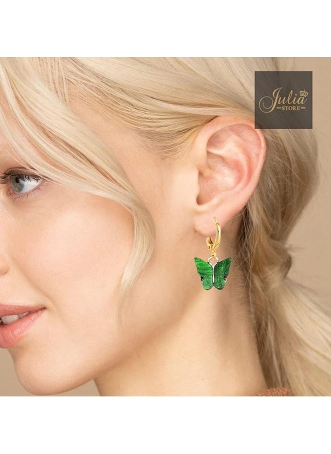Julia Store Boho Butterfly Drop Dangle Earrings Butterfly Green Huggie Hoop Earrings Tiny Butterfly Earrings Gold Drop Earrings Jewelry for Women and Girls By Julia Store  - Image 4