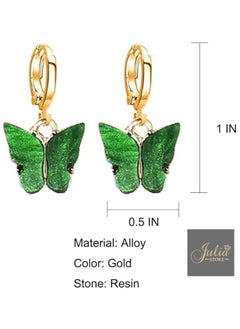 Julia Store Boho Butterfly Drop Dangle Earrings Butterfly Green Huggie Hoop Earrings Tiny Butterfly Earrings Gold Drop Earrings Jewelry for Women and Girls By Julia Store  - Image 2