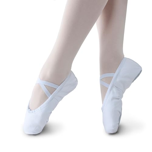 Stelle Canvas Ballet Shoes for Girls Dance Ballet Slippers Shoes（Toddler/Little/Big Kid/Women）(2ML,White) - Image 2