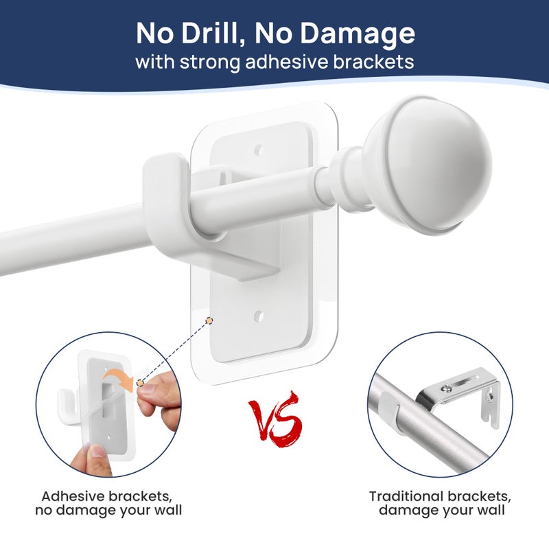 ENJOYBASICS No Drill Curtain Rods for Window 28 to 47 Inches, 5/8 Inch Diameter Renter Friendly Drapery Rod with Adhesive Brackets without Drilling, Adjustable from 27 to 52 Inches, White - Image 2