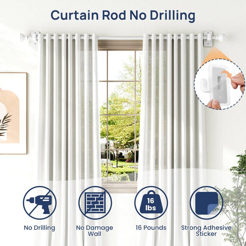 ENJOYBASICS No Drill Curtain Rods for Window 28 to 47 Inches, 5/8 Inch Diameter Renter Friendly Drapery Rod with Adhesive Brackets without Drilling, Adjustable from 27 to 52 Inches, White - Image 5