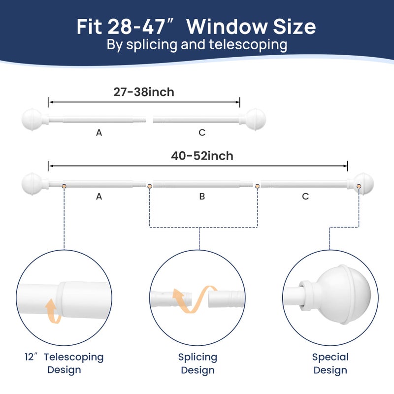 ENJOYBASICS No Drill Curtain Rods for Window 28 to 47 Inches, 5/8 Inch Diameter Renter Friendly Drapery Rod with Adhesive Brackets without Drilling, Adjustable from 27 to 52 Inches, White - Image 3