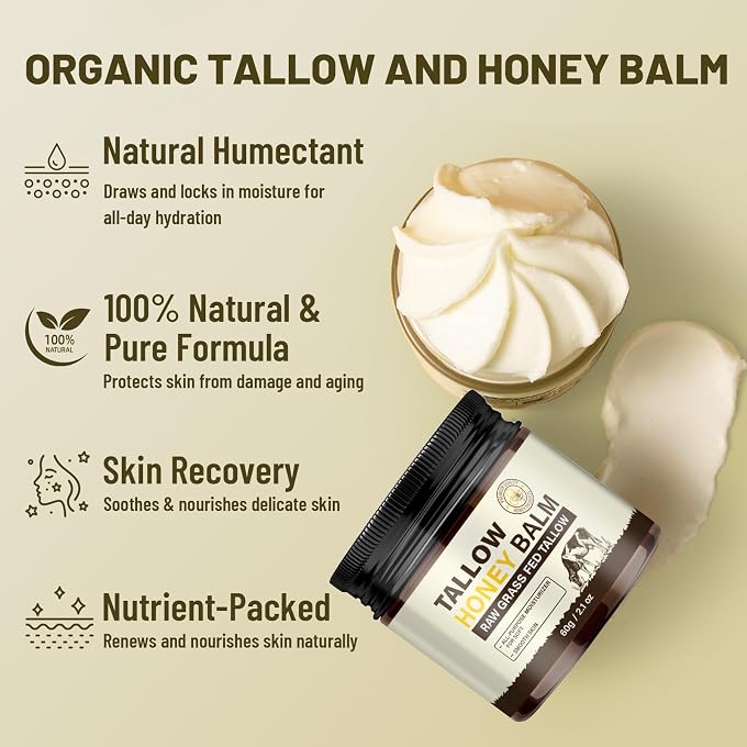 Jovial Tallow and Honey Balm, Beef Tallow Skin Care, 100% Natural Grass-Fed Whipped Tallow Cream, Organic Tallow Moisturiser with Olive Oil & Raw Honey, Deep Hydration Nourishing for Face & Body - Image 2