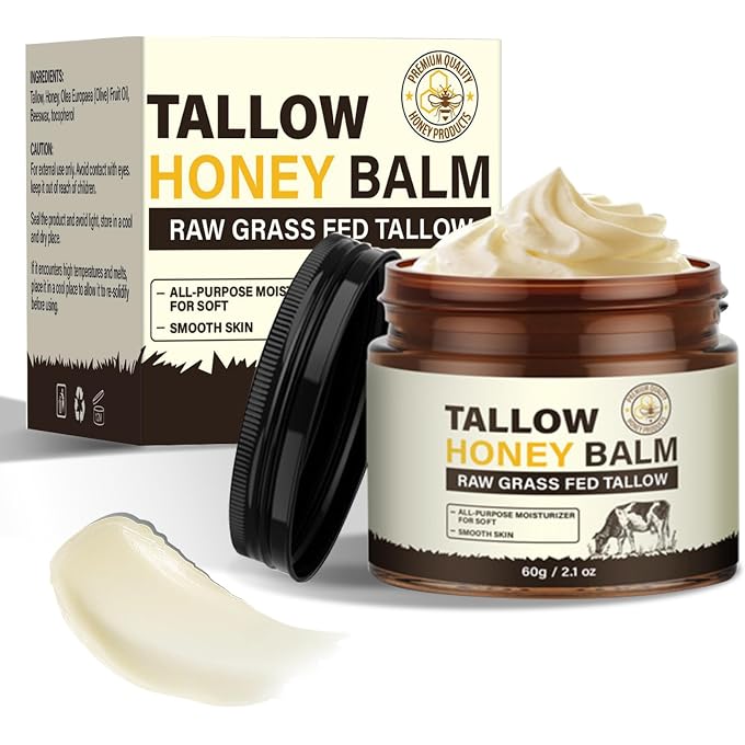 Jovial Tallow and Honey Balm, Beef Tallow Skin Care, 100% Natural Grass-Fed Whipped Tallow Cream, Organic Tallow Moisturiser with Olive Oil & Raw Honey, Deep Hydration Nourishing for Face & Body - Image 1