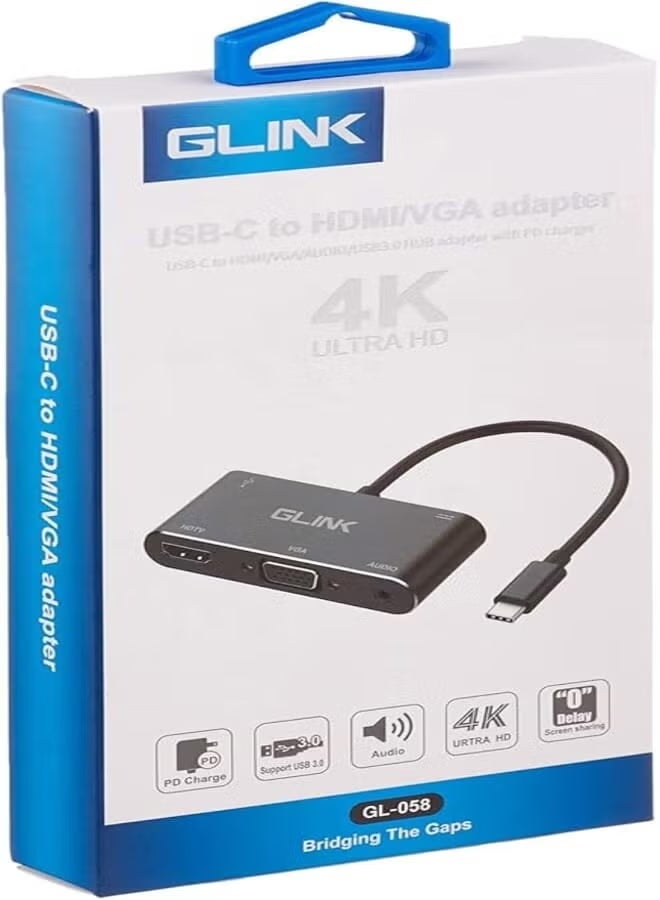 محول GLINK من USB-C إلى HDMI VGA 4K GL-058
