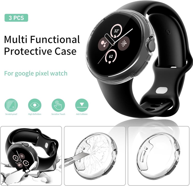 سومان Suoman 3-Pack for Google Pixel Watch 3/2/1 41mm Waterproof Case, High Definition Clear Screen Protector, All-Around Soft TPU Bumper Protective Cover -Clear+Clear+Clear - Image 5
