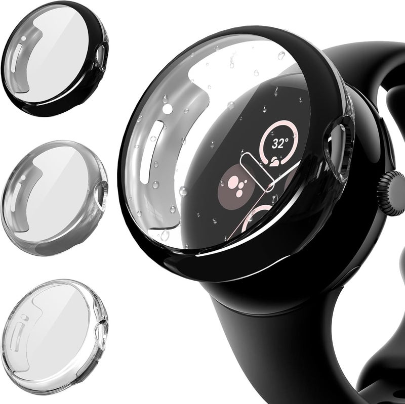 سومان Suoman 3-Pack for Google Pixel Watch 3/2/1 41mm Waterproof Case, High Definition Clear Screen Protector, All-Around Soft TPU Bumper Protective Cover -Clear+Clear+Clear - Image 1