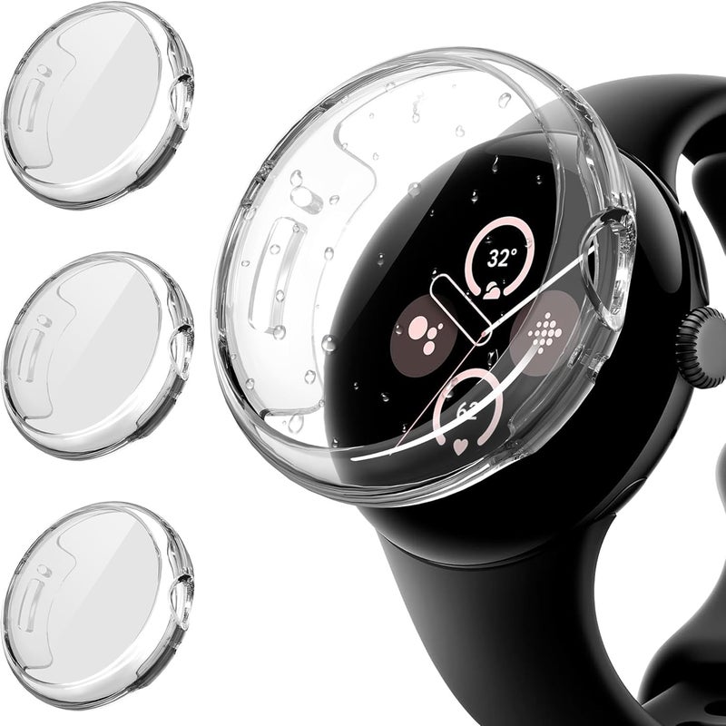سومان Suoman 3-Pack for Google Pixel Watch 3/2/1 41mm Waterproof Case, High Definition Clear Screen Protector, All-Around Soft TPU Bumper Protective Cover -Clear+Clear+Clear - Image 2