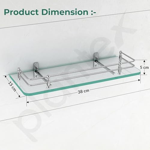 Plantex Glass Shelf for Bathroom/Kitchen Wall Mounted/Living Room Transparent Glass Shelf - Bathroom Organizer (Polished - 15x6 Inches - Pack of 2) - Image 3