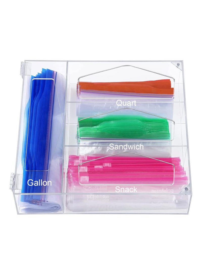 TPGP Ziplock Bag Storage Organizer, Acrylic Kitchen Drawer Baggie Box for Ziploc, Hefty, Solimo, Glad, Compatible with Gallon, Sandwich, Snack, Freezer, Slider Quart, Variety Size Bags (Clear)  - Image 1