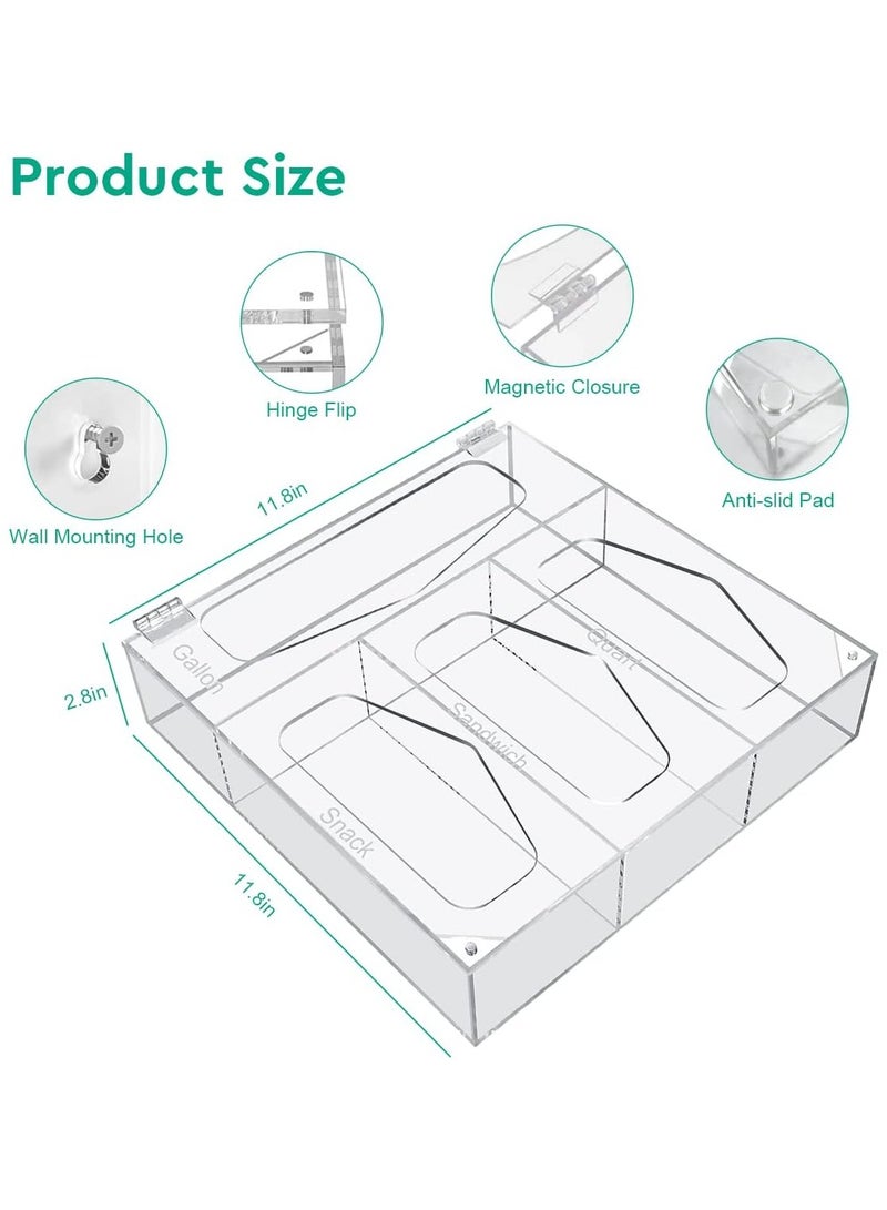 TPGP Ziplock Bag Storage Organizer, Acrylic Kitchen Drawer Baggie Box for Ziploc, Hefty, Solimo, Glad, Compatible with Gallon, Sandwich, Snack, Freezer, Slider Quart, Variety Size Bags (Clear)  - Image 4