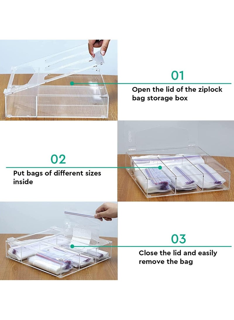 TPGP Ziplock Bag Storage Organizer, Acrylic Kitchen Drawer Baggie Box for Ziploc, Hefty, Solimo, Glad, Compatible with Gallon, Sandwich, Snack, Freezer, Slider Quart, Variety Size Bags (Clear)  - Image 3