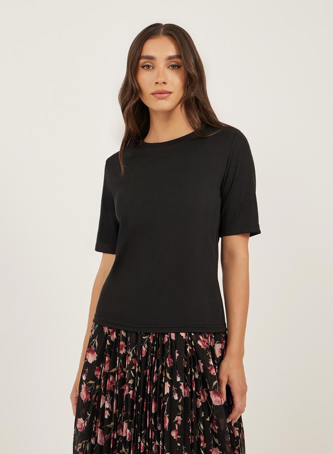 Styli Solid Knit Top and Printed Pleated A-Line Skirt Co-Ords - Image 2