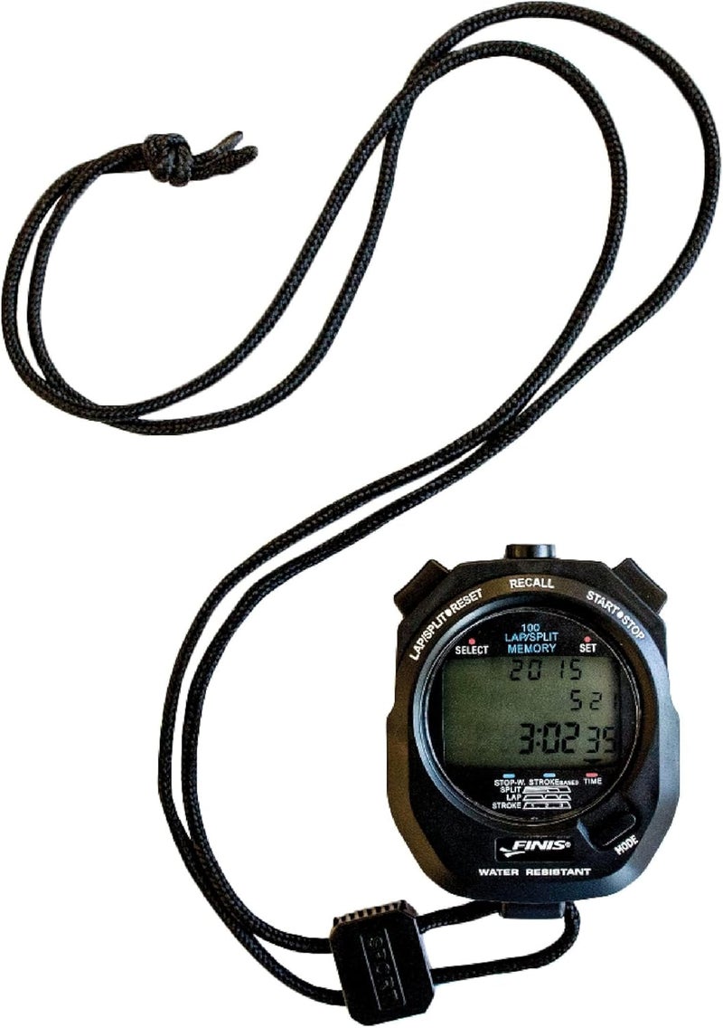 FINIS Waterproof Stopwatch for Swim Training with 300 Split Memory and Stroke Rate Mode - Easy-Read Display - Black - Image 1