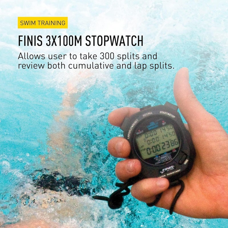 FINIS Waterproof Stopwatch for Swim Training with 300 Split Memory and Stroke Rate Mode - Easy-Read Display - Black - Image 2
