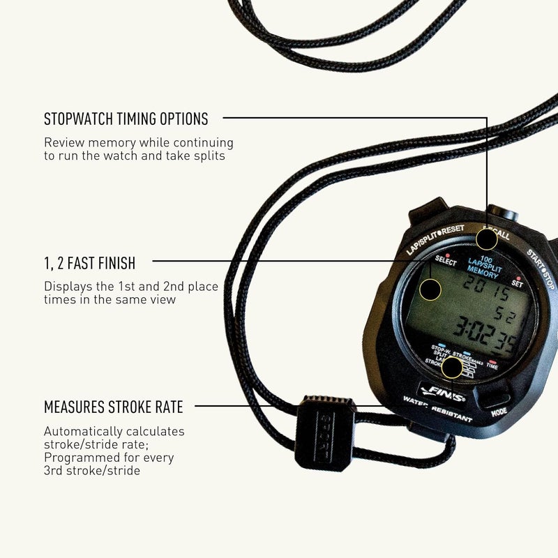 FINIS Waterproof Stopwatch for Swim Training with 300 Split Memory and Stroke Rate Mode - Easy-Read Display - Black - Image 4