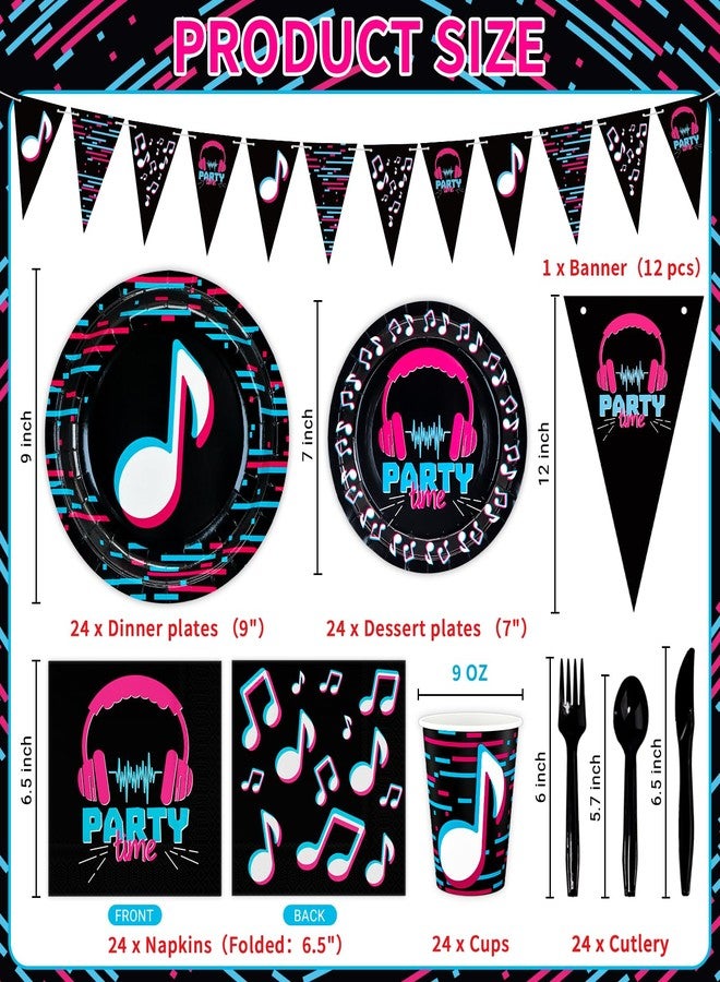 DYLIVeS 180 Pcs Music Party Supplies - Music Theme Birthday Party Decorations for Girls - Banner, Plates, Cups, Napkins, Cutlery (Serves 24) - Image 2