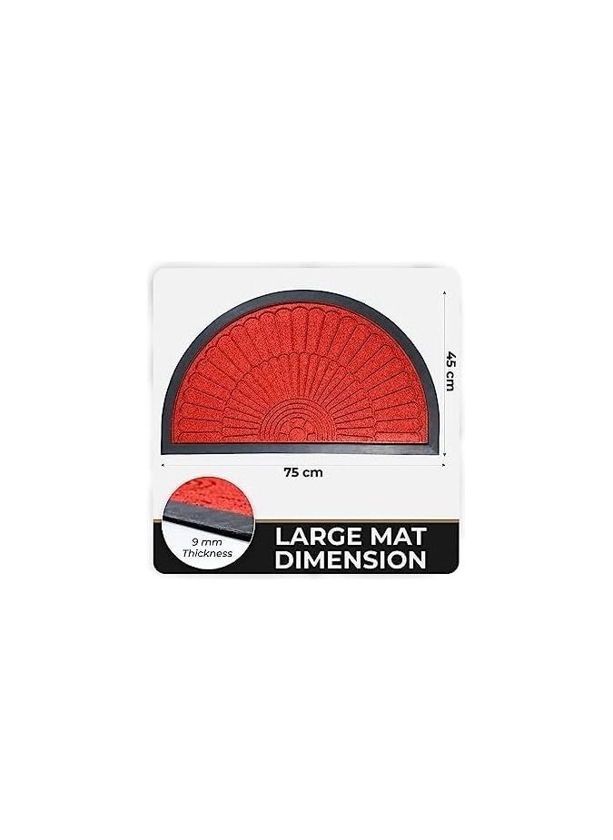 Spaceshoop - Door Mat Outdoor Mats for Home Entrance Low Profile Doormat Indoor Floor Mat Patio Entry Mat Heavy Duty Rug Garage Door Mat Outdoor Entrance Checker Assorted Shapes Red Half Round - Image 1