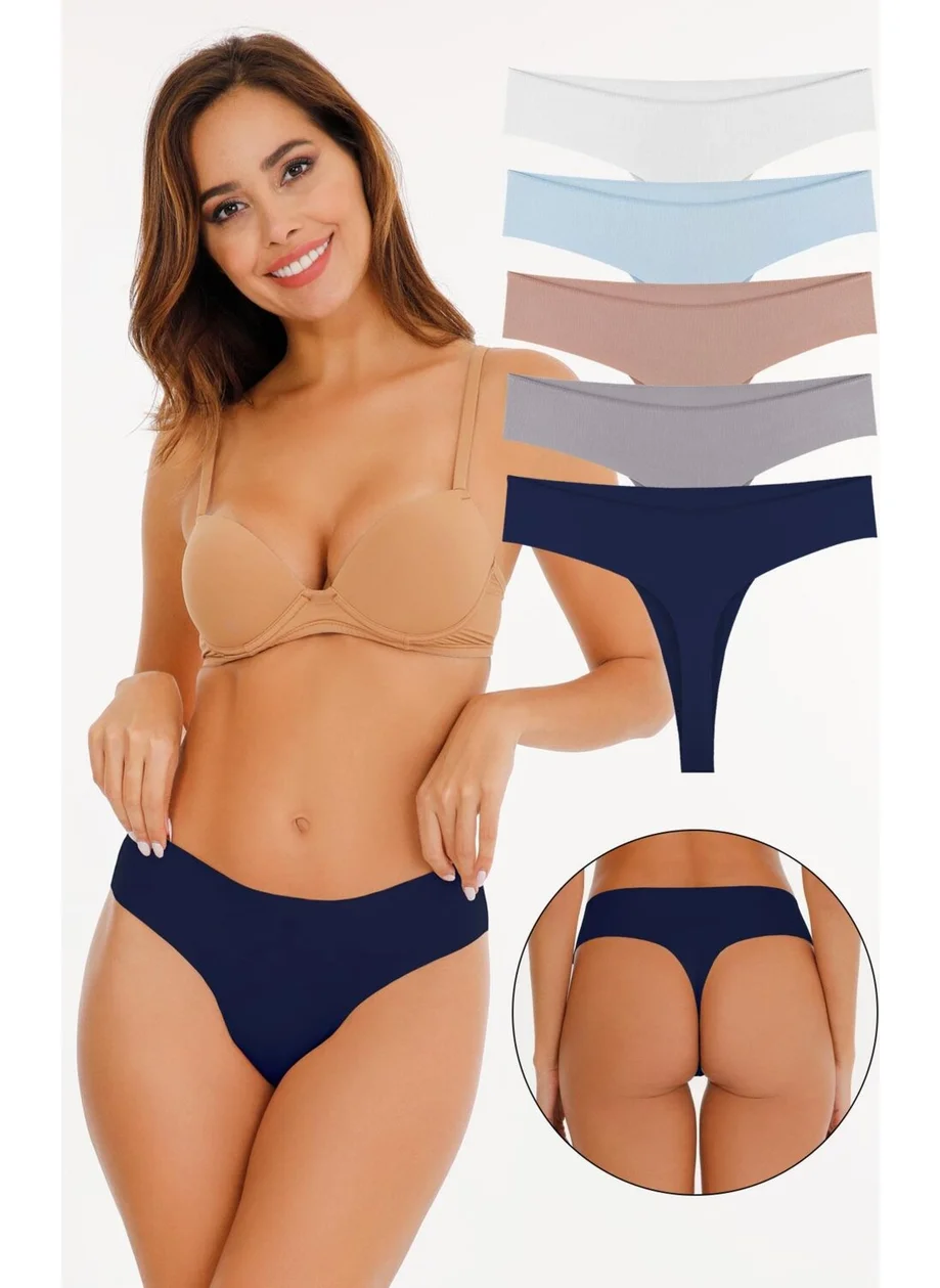 Sensu Women's Laser Cut Thong Panties 5 Pack Set KTS3077