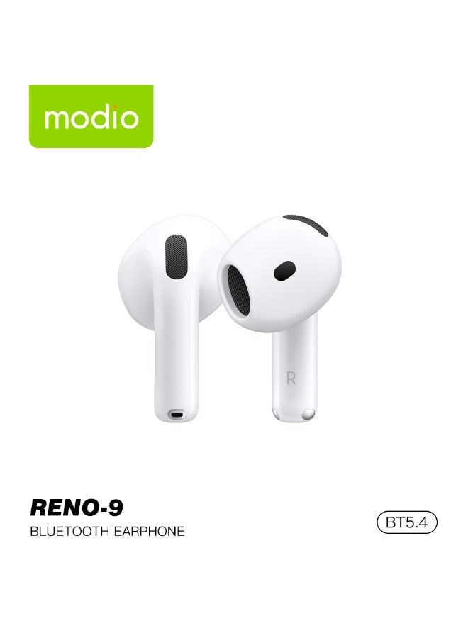 Modio RENO-9 Wireless Earbuds with Digital LED Power Display Bluetooth 5.4, Touch Control HD Calling Microphone Noise Reduction Compatible with Android Mobiles and Tablets White - Image 2