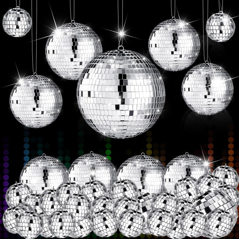 Hoolerry كرات ديسكو هوليري 65 قطعة زينة كرات ديسكو عاكسة معلقة متنوعة فضية لحفلات الزفاف في السبعينات موسيقى قاعة الرقص ديكور خلفية المسرح 32242 12 بوصة