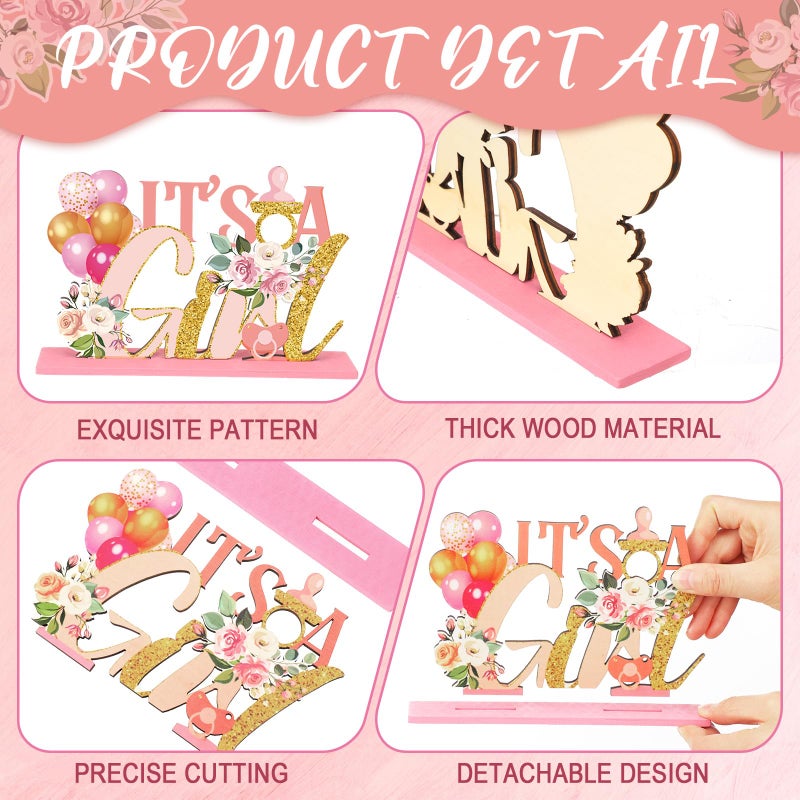 Suzile 6 Pcs Floral Baby Shower Table Wooden Centerpieces Baby in Bloom Table Display with Letters Pink Rose Gold Floral It's a Girl Gender Reveal for Girl Birthday Photo Props Summer Supplies - Image 4