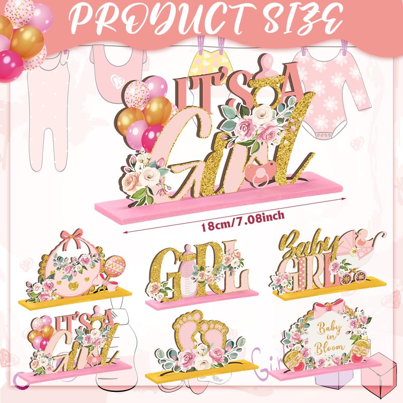 Suzile 6 Pcs Floral Baby Shower Table Wooden Centerpieces Baby in Bloom Table Display with Letters Pink Rose Gold Floral It's a Girl Gender Reveal for Girl Birthday Photo Props Summer Supplies - Image 2