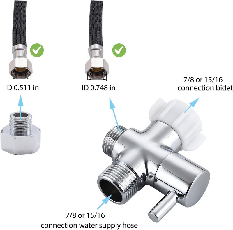 walkinginrain Bidet T Adapter With Shut off Valve,3 Way T Valve for Bidet, Brass T Adapter for Handheld Toilet, 7/8"×7/8"×1/2" or 3/8" - Image 3
