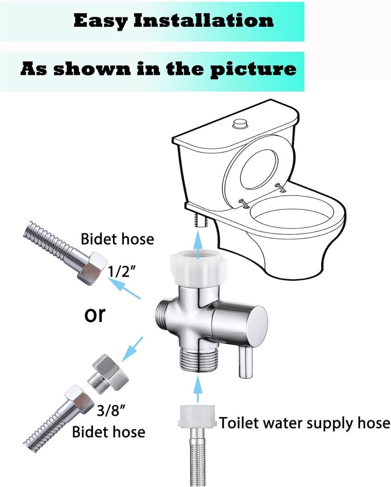 walkinginrain Bidet T Adapter With Shut off Valve,3 Way T Valve for Bidet, Brass T Adapter for Handheld Toilet, 7/8"×7/8"×1/2" or 3/8" - Image 4