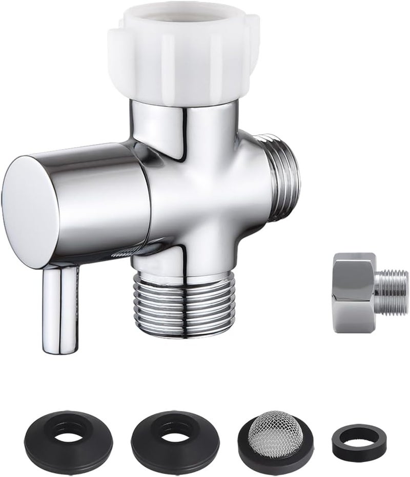walkinginrain Bidet T Adapter With Shut off Valve,3 Way T Valve for Bidet, Brass T Adapter for Handheld Toilet, 7/8"×7/8"×1/2" or 3/8" - Image 1